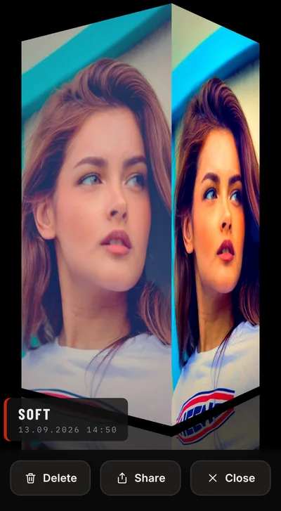 Filters Camera gallery flipping in 3D between the same portrait in two soft looks